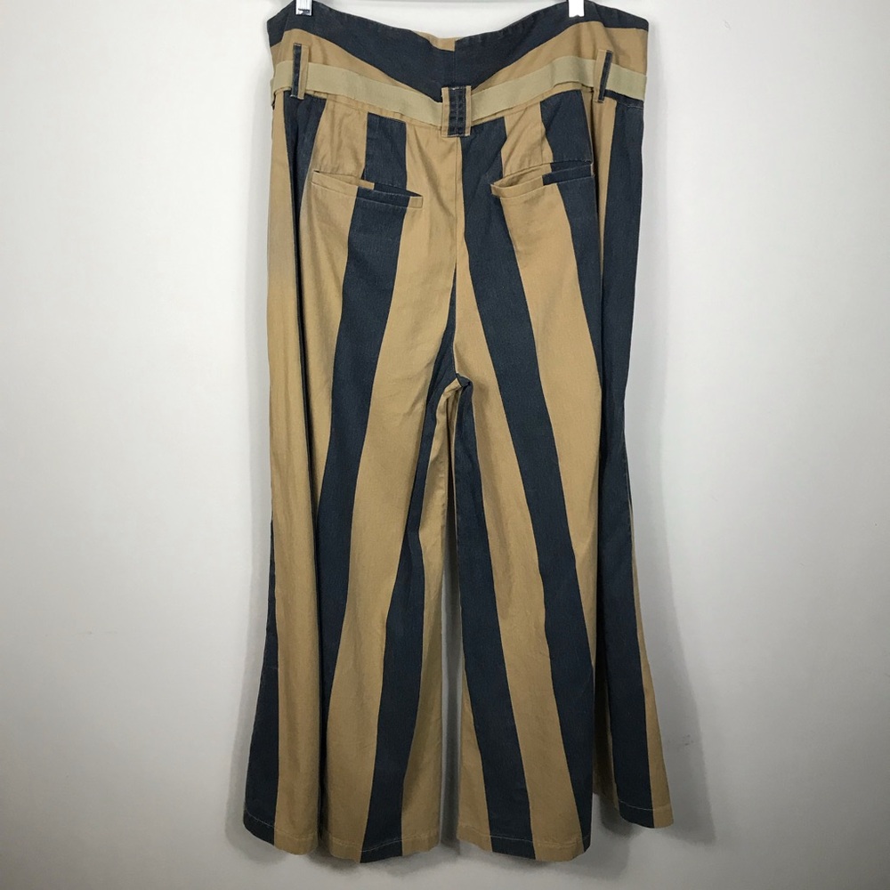 Free People Marjorie Wide-Leg Pants High Waist Tan/Black Striped Women’s size M - Picture 7 of 15